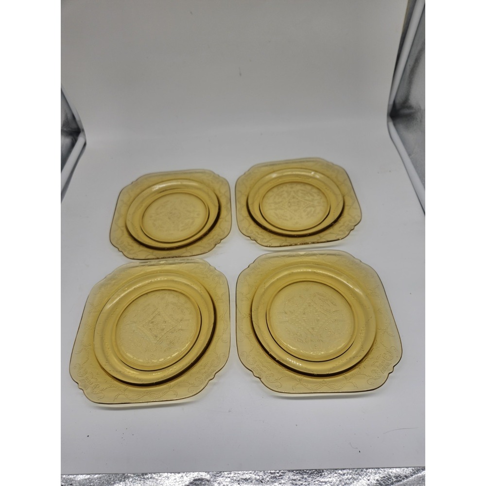 Federal Glass Madrid Amber Salad Plates 7 1/2" Set of 4 Depression Glass